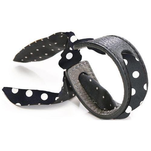 Bracelet en cuir, lien en soie imprimé Pois - Noir