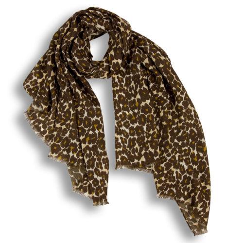 29969 léopard étole sergé laine soie- 67x180cm- ourlet coté franges base- col 4-2 ginko