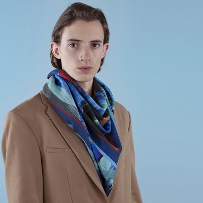 30531 Chale Laine et Soie 120x120cm La Forêt Var 4 Bleu